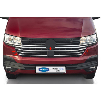 OMSA VW T6.1 Transporter Krom Ön Panjur Alt Çıtası 5 Parça 2020-2023 Arası